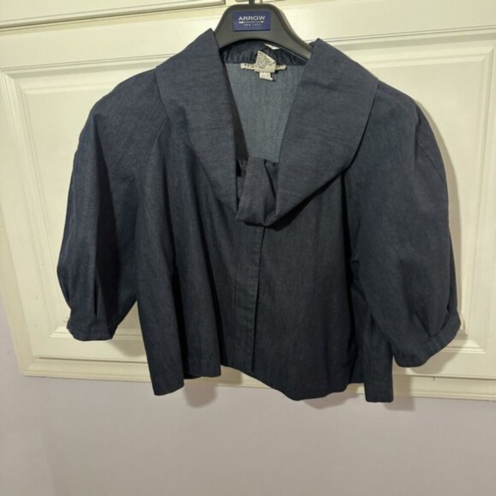 REQUIREMENTS Denim top cropped cowl neck puffed‎ sleeves Size L